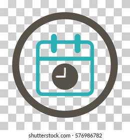 Date And Time rounded icon. Vector bicolor illustration style is a flat iconic symbol inside a circle, grey and cyan colors, transparent background. Designed for web and software interfaces.