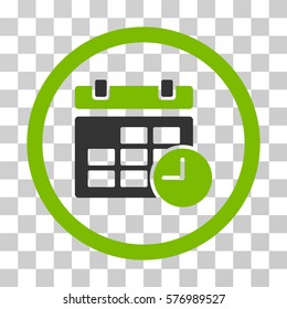 Date And Time rounded icon. Vector bicolor illustration style is a flat iconic symbol inside a circle, eco green and gray colors, transparent background. Designed for web and software interfaces.