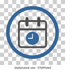 Date And Time rounded icon. Vector bicolor illustration style is a flat iconic symbol inside a circle, cobalt and gray colors, transparent background. Designed for web and software interfaces.