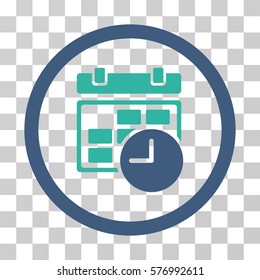 Date And Time rounded icon. Vector bicolor illustration style is a flat iconic symbol inside a circle, cobalt and cyan colors, transparent background. Designed for web and software interfaces.