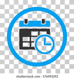 Date And Time rounded icon. Vector bicolor illustration style is a flat iconic symbol inside a circle, blue and gray colors, transparent background. Designed for web and software interfaces.