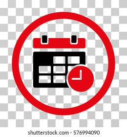 Date And Time rounded icon. Vector bicolor illustration style is a flat iconic symbol inside a circle, intensive red and black colors, transparent background. Designed for web and software interfaces.