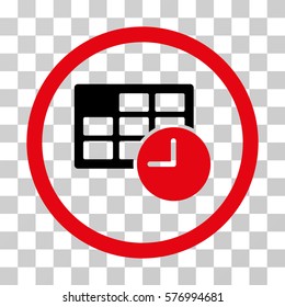 Date And Time rounded icon. Vector bicolor illustration style is a flat iconic symbol inside a circle, intensive red and black colors, transparent background. Designed for web and software interfaces.