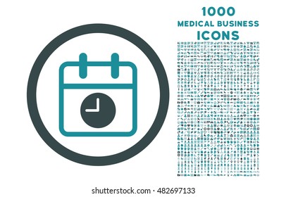Date and Time rounded vector bicolor icon with 1000 medical business icons. Set style is flat pictograms, soft blue colors, white background.