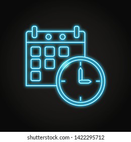Date and time schedule concept icon in neon line style. Organizer symbol. Vector illustration.