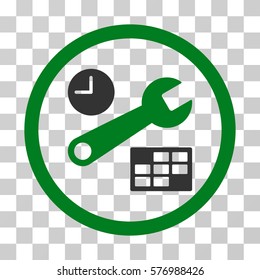 Date And Time Setup rounded icon. Vector bicolor illustration style is a flat iconic symbol inside a circle, green and gray colors, transparent background. Designed for web and software interfaces.