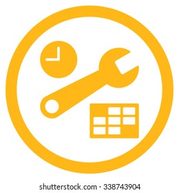 Date And Time Setup vector icon. Style is flat rounded symbol, yellow color, rounded angles, white background.