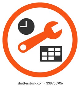 Date And Time Setup vector icon. Style is bicolor flat rounded symbol, orange and gray colors, rounded angles, white background.