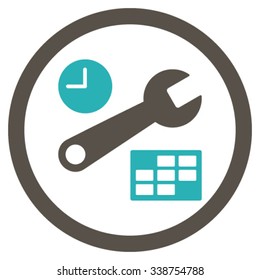 Date And Time Setup vector icon. Style is bicolor flat rounded symbol, grey and cyan colors, rounded angles, white background.