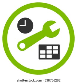 Date And Time Setup vector icon. Style is bicolor flat rounded symbol, eco green and gray colors, rounded angles, white background.