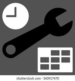 Date And Time Setup vector icon. Style is bicolor flat symbol, black and white colors, rounded angles, gray background.