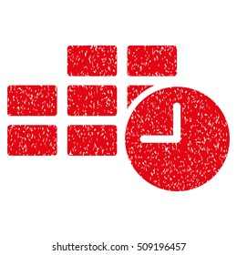 Date Time Table grainy textured icon for overlay watermark stamps. Flat symbol with scratched texture. Dotted vector red ink rubber seal stamp with grunge design on a white background.