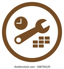 Date And Time Tools vector icon. Style is flat rounded symbol, brown color, rounded angles, white background.