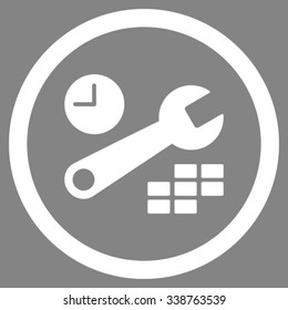 Date And Time Tuning vector icon. Style is flat rounded symbol, white color, rounded angles, gray background.