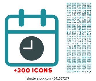 Date And Time vector icon with additional 300 date and time management pictograms. Style is bicolor flat symbols, soft blue colors, rounded angles, white background.