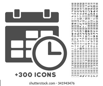 Date And Time Vector Icon With Additional 300 Date And Time Management Pictograms. Style Is Flat Symbols, Gray Color, Rounded Angles, White Background.