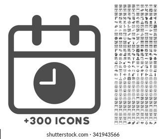Date And Time vector icon with additional 300 date and time management pictograms. Style is flat symbols, gray color, rounded angles, white background.