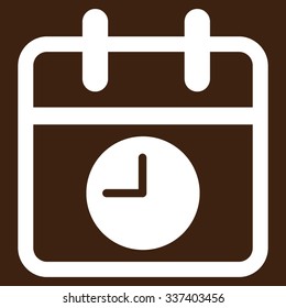 Date And Time vector icon. Style is flat symbol, white color, rounded angles, brown background.