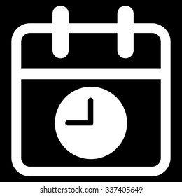 Date And Time vector icon. Style is flat symbol, white color, rounded angles, black background.
