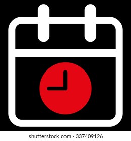 Date And Time vector icon. Style is bicolor flat symbol, red and white colors, rounded angles, black background.
