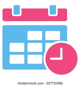 Date And Time vector icon. Style is bicolor flat symbol, pink and blue colors, rounded angles, white background.