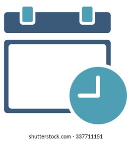 Date And Time vector icon. Style is bicolor flat symbol, cyan and blue colors, rounded angles, white background.