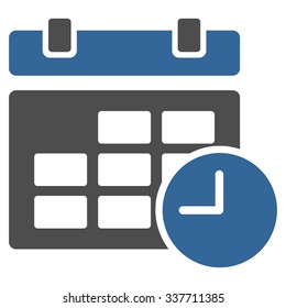 Date And Time vector icon. Style is bicolor flat symbol, cobalt and gray colors, rounded angles, white background.