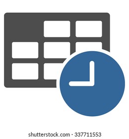 Date And Time vector icon. Style is bicolor flat symbol, cobalt and gray colors, rounded angles, white background.