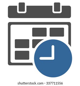 Date And Time vector icon. Style is bicolor flat symbol, cobalt and gray colors, rounded angles, white background.