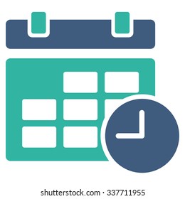 Date And Time vector icon. Style is bicolor flat symbol, cobalt and cyan colors, rounded angles, white background.