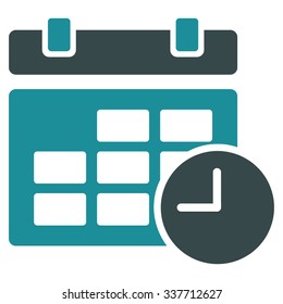 Date And Time vector icon. Style is bicolor flat symbol, soft blue colors, rounded angles, white background.