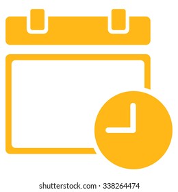 Date And Time vector icon. Style is flat symbol, yellow color, rounded angles, white background.