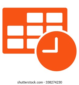 Date And Time vector icon. Style is flat symbol, orange color, rounded angles, white background.