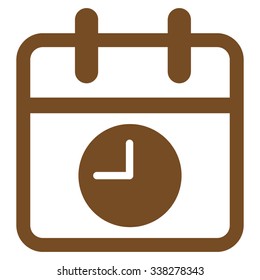 Date And Time vector icon. Style is flat symbol, brown color, rounded angles, white background.