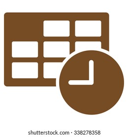 Date And Time vector icon. Style is flat symbol, brown color, rounded angles, white background.