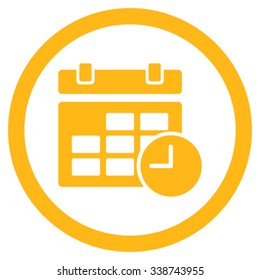 Date And Time vector icon. Style is flat rounded symbol, yellow color, rounded angles, white background.