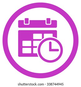 Date And Time vector icon. Style is flat rounded symbol, violet color, rounded angles, white background.
