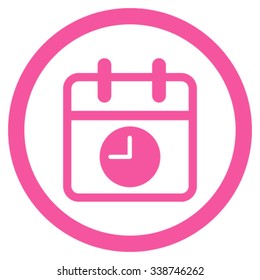 Date And Time vector icon. Style is flat rounded symbol, pink color, rounded angles, white background.