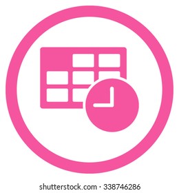 Date And Time vector icon. Style is flat rounded symbol, pink color, rounded angles, white background.