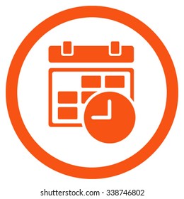 Date And Time vector icon. Style is flat rounded symbol, orange color, rounded angles, white background.