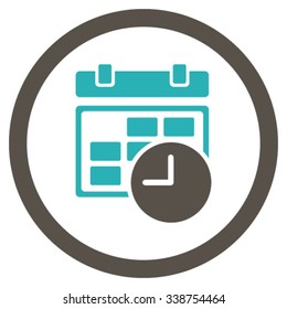 Date And Time vector icon. Style is bicolor flat rounded symbol, grey and cyan colors, rounded angles, white background.
