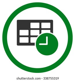 Date And Time vector icon. Style is bicolor flat rounded symbol, green and gray colors, rounded angles, white background.