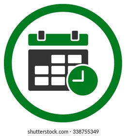Date And Time vector icon. Style is bicolor flat rounded symbol, green and gray colors, rounded angles, white background.