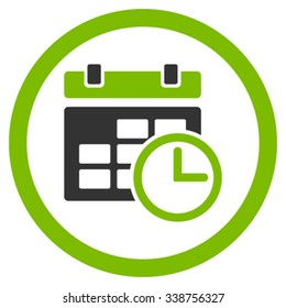 Date And Time vector icon. Style is bicolor flat rounded symbol, eco green and gray colors, rounded angles, white background.