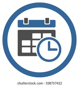Date And Time vector icon. Style is bicolor flat rounded symbol, cobalt and gray colors, rounded angles, white background.