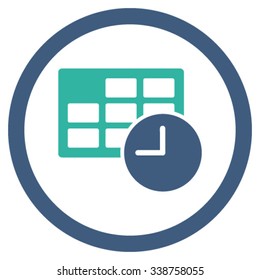 Date And Time vector icon. Style is bicolor flat rounded symbol, cobalt and cyan colors, rounded angles, white background.