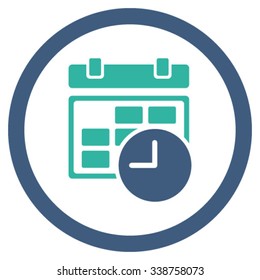 Date And Time vector icon. Style is bicolor flat rounded symbol, cobalt and cyan colors, rounded angles, white background.