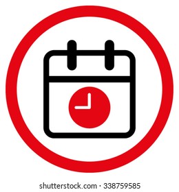 Date And Time vector icon. Style is bicolor flat rounded symbol, intensive red and black colors, rounded angles, white background.