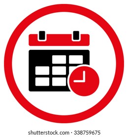 Date And Time vector icon. Style is bicolor flat rounded symbol, intensive red and black colors, rounded angles, white background.