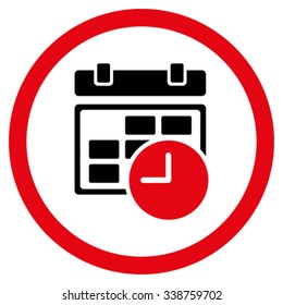 Date And Time vector icon. Style is bicolor flat rounded symbol, intensive red and black colors, rounded angles, white background.